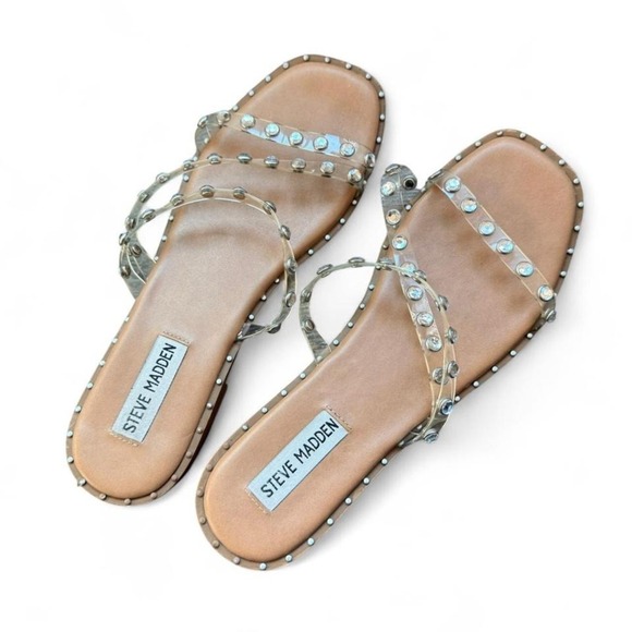 Steve Madden Rhinestone Sandals Edgy Glam Y2K Fairycore Studded Embellished - Picture 1 of 3